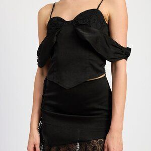 Off Shoulder Satin Bustier With Lace Detail